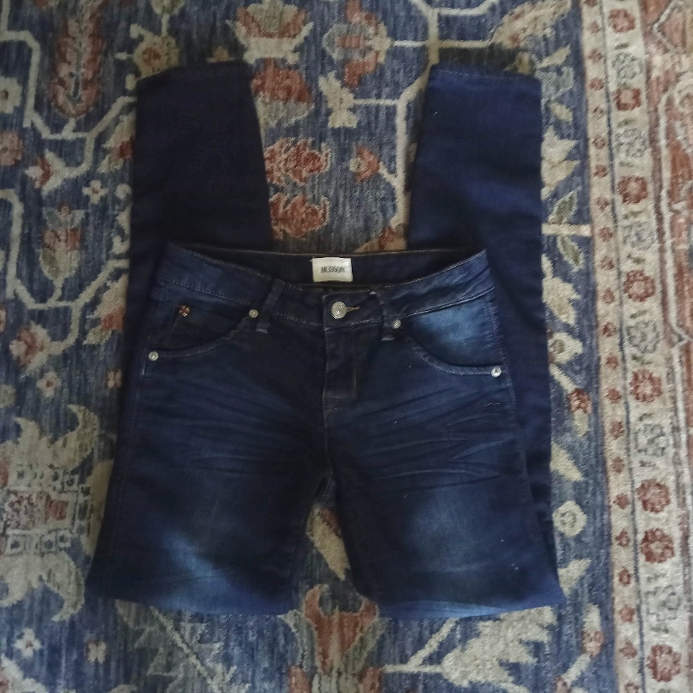 HUDSON Jeans Stretch Skinny Blue Denim Girls 12 Low Rise Distressed Logo Pockets